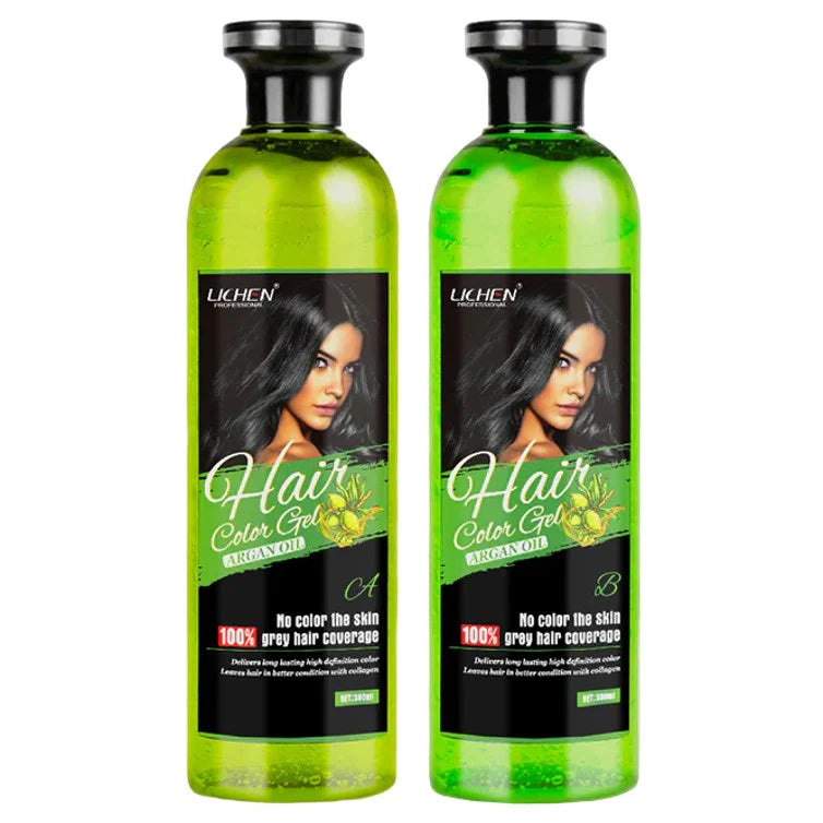 Lichen Hair Color Gel with Argan Oil (Black) 500 x 2 = 1000ml (Pack of 2)