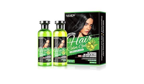 Lichen Hair Color Gel with Argan Oil (Black) 258 x 2 = 516ml (Pack of 2)